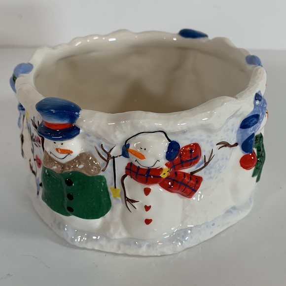 St. Nicholas Square Button Up Holiday Snowman Dip Mix Set Ceramic Bowl Spreader - Picture 5 of 13
